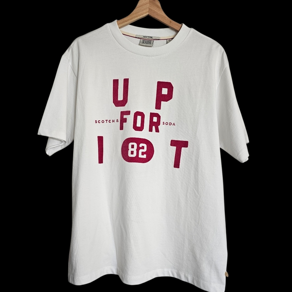 Scotch & Soda White T-Shirt with Red Print, Small
